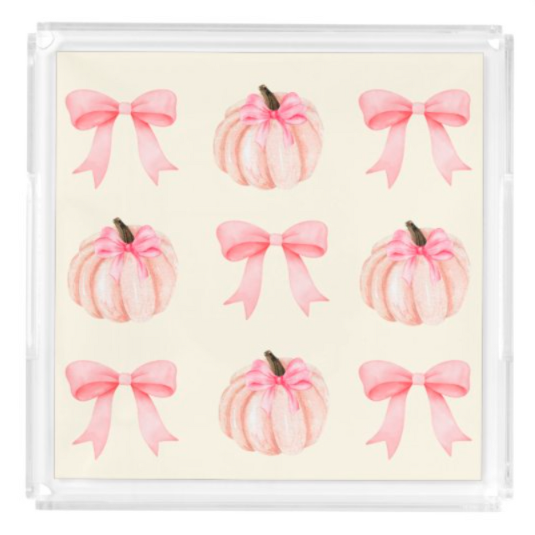 PREORDER Acrylic Serving Tray - FALL COLLECTION - Pink Pumpkins + Bows SHIPS 11/20