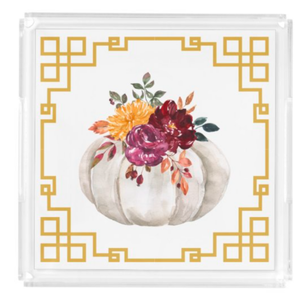 PREORDER Acrylic Serving Tray - FALL COLLECTION - Pumpkin Flowers SHIPS 11/20