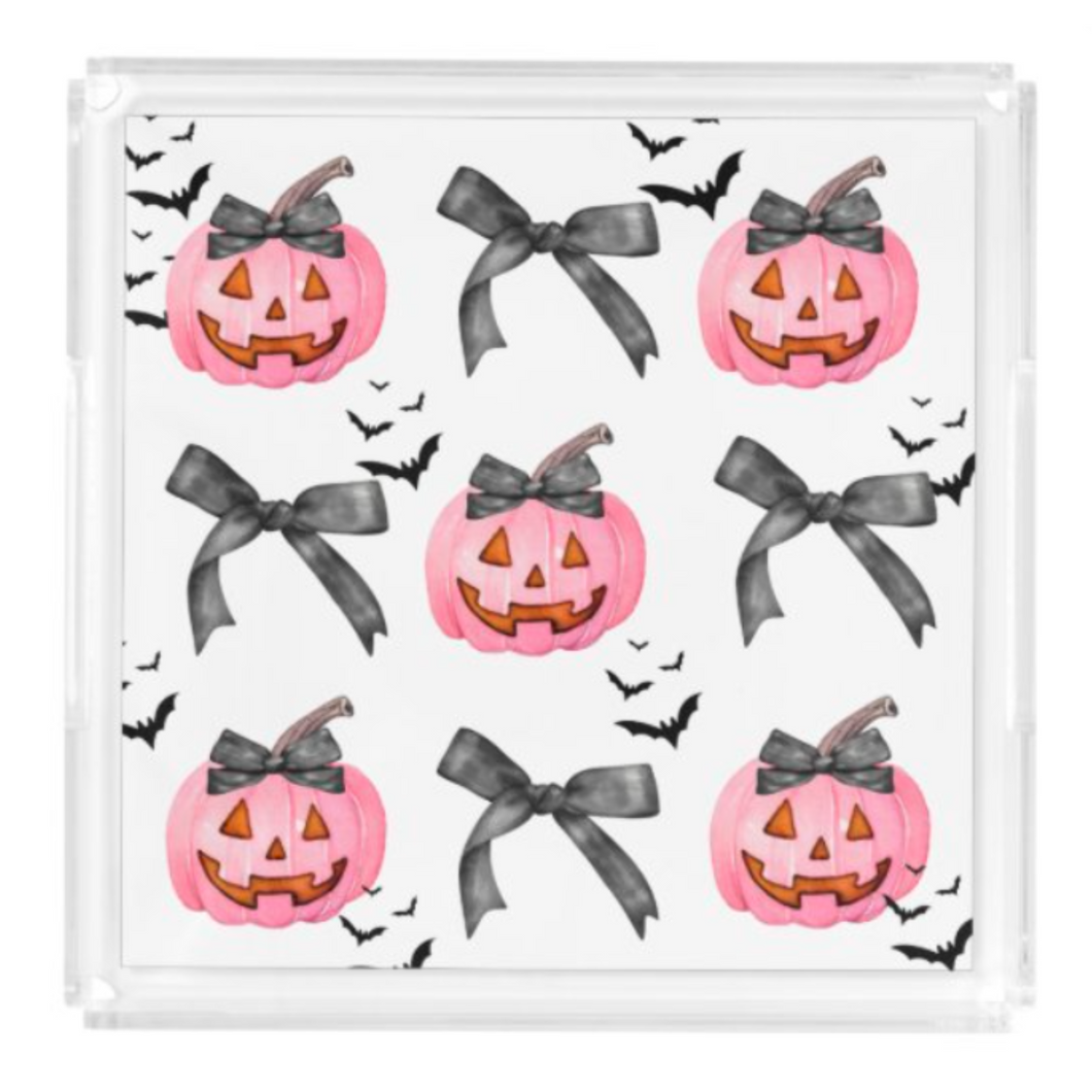 PREORDER Acrylic Serving Tray - FALL COLLECTION - Pumpkins Bows + Bats SHIPS 11/20