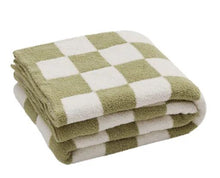 Load image into Gallery viewer, Luxe Checkboard Throw Blanket Neutral Olive
