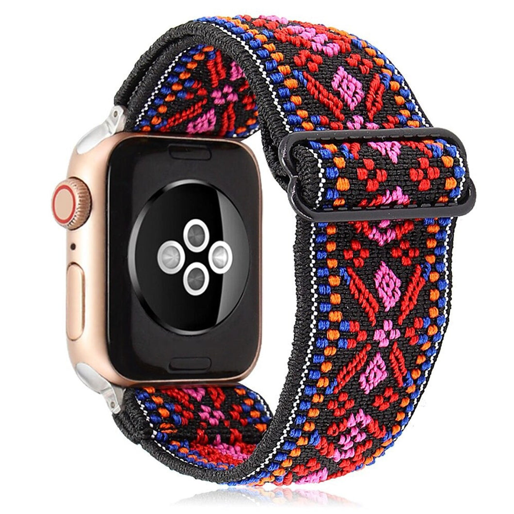 Red and Pink Boho Adjustable Fabric Apple Watch Band