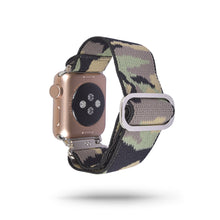 Load image into Gallery viewer, Green Camouflage Adjustable Fabric Apple Watch Band
