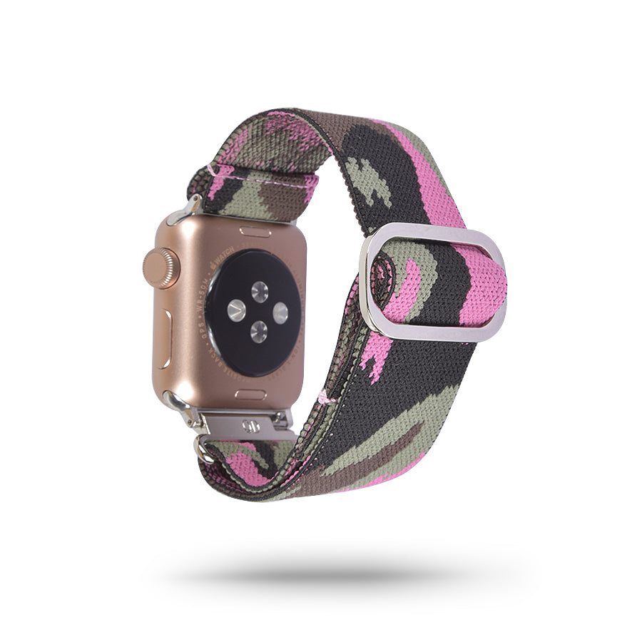 Pink Camouflage Adjustable Fabric Apple Watch Band