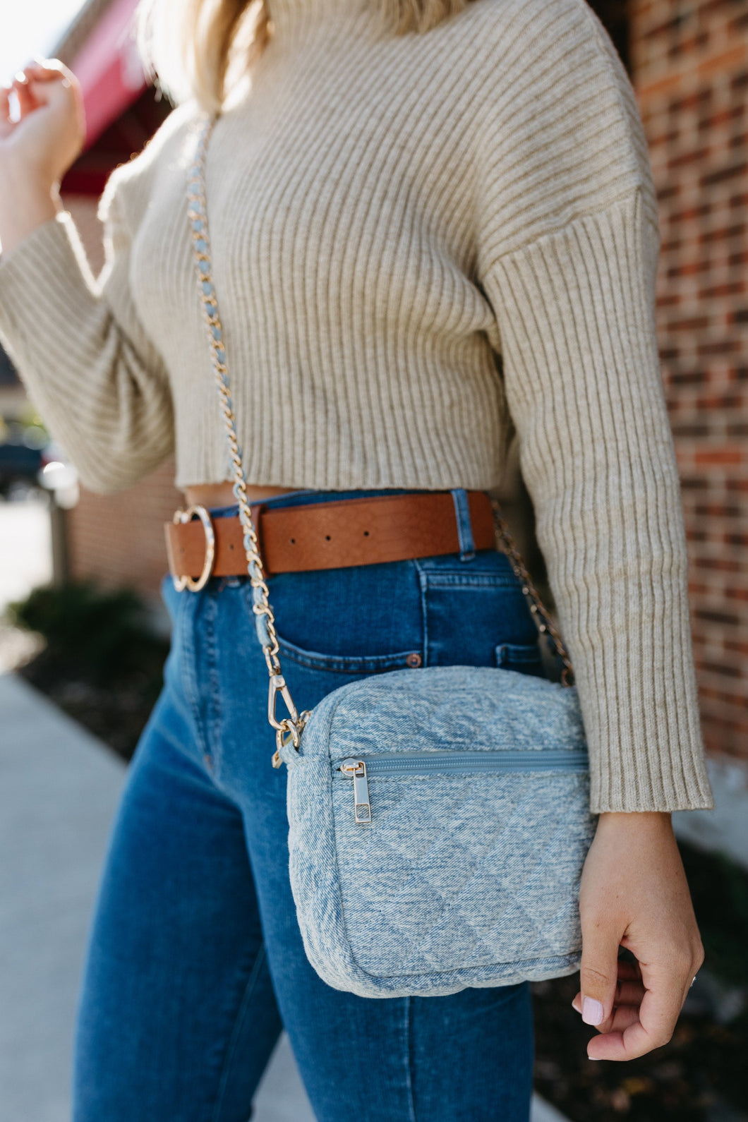 Emma Quilted Small Crossbody Bag with Gold Chain Strap