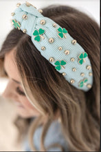 Load image into Gallery viewer, Shamrock Headband with gold beads
