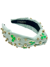 Load image into Gallery viewer, Shamrock Headband with gold beads
