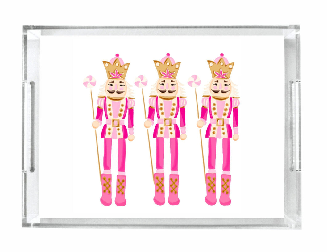 Acrylic Serving Tray - HOLIDAY COLLECTION - Pink Nutcracker Trio