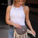 Load image into Gallery viewer, Grey Cotton Linen Fringe Fanny Pack - Bum Bag

