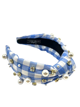Load image into Gallery viewer, Gingham Headband with hand sewn Embellishments

