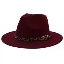 Load image into Gallery viewer, Adjustable Flat Brim Fedora Hat with Leopard Band
