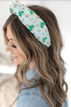Load image into Gallery viewer, Shamrock Headband with gold beads
