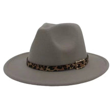 Load image into Gallery viewer, Adjustable Flat Brim Fedora Hat with Leopard Band
