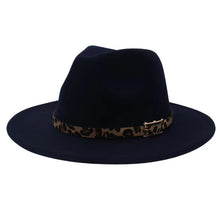 Load image into Gallery viewer, Adjustable Flat Brim Fedora Hat with Leopard Band
