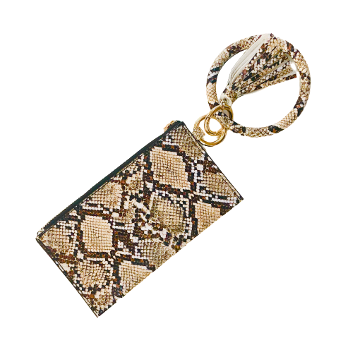 Tan Snakeskin Keychain tassel bangle bracelet with clutch