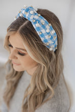 Load image into Gallery viewer, Gingham Headband with hand sewn Embellishments
